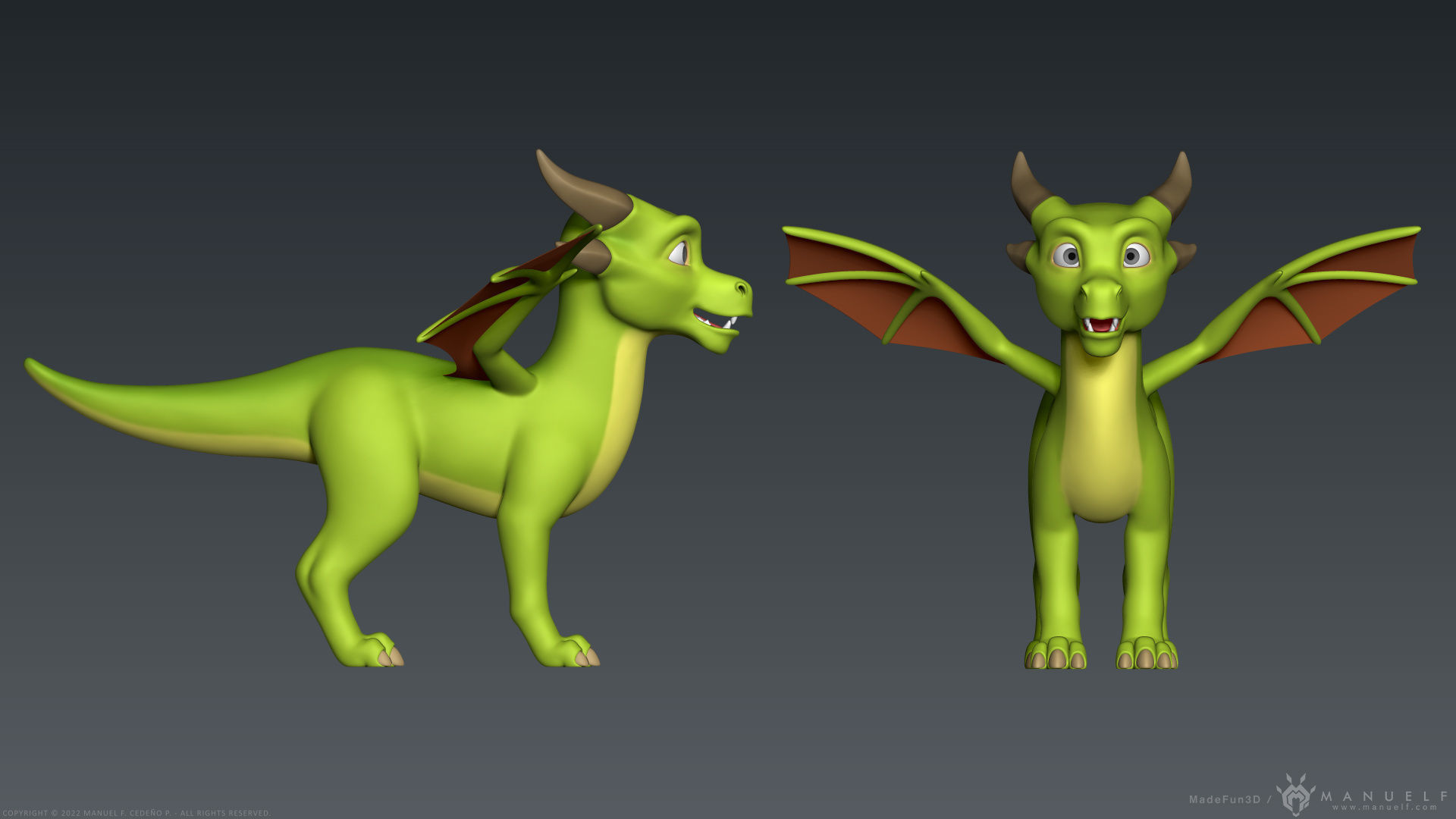 Stylized Cute Dragon 3D model_4