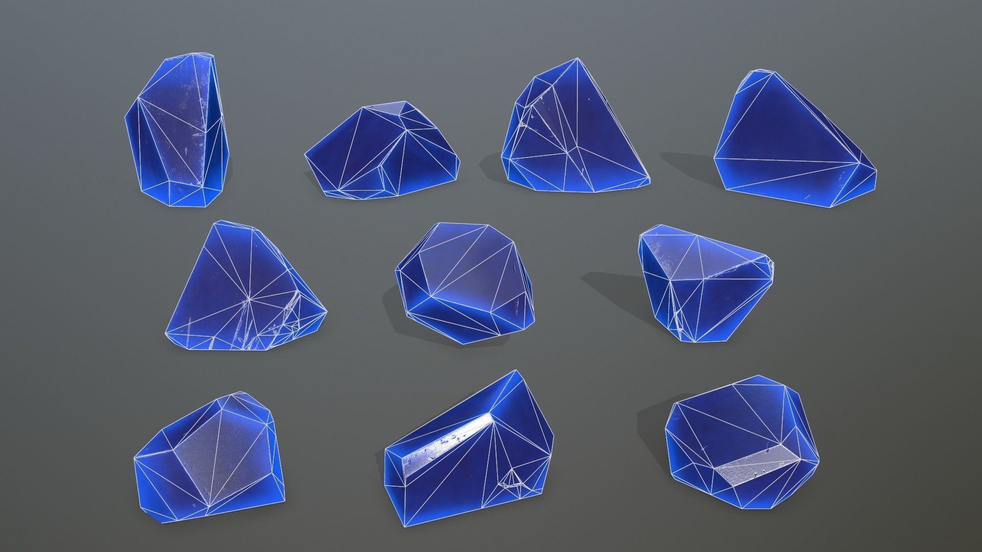Crystal Set of glass pieces Low-poly 3D model_11