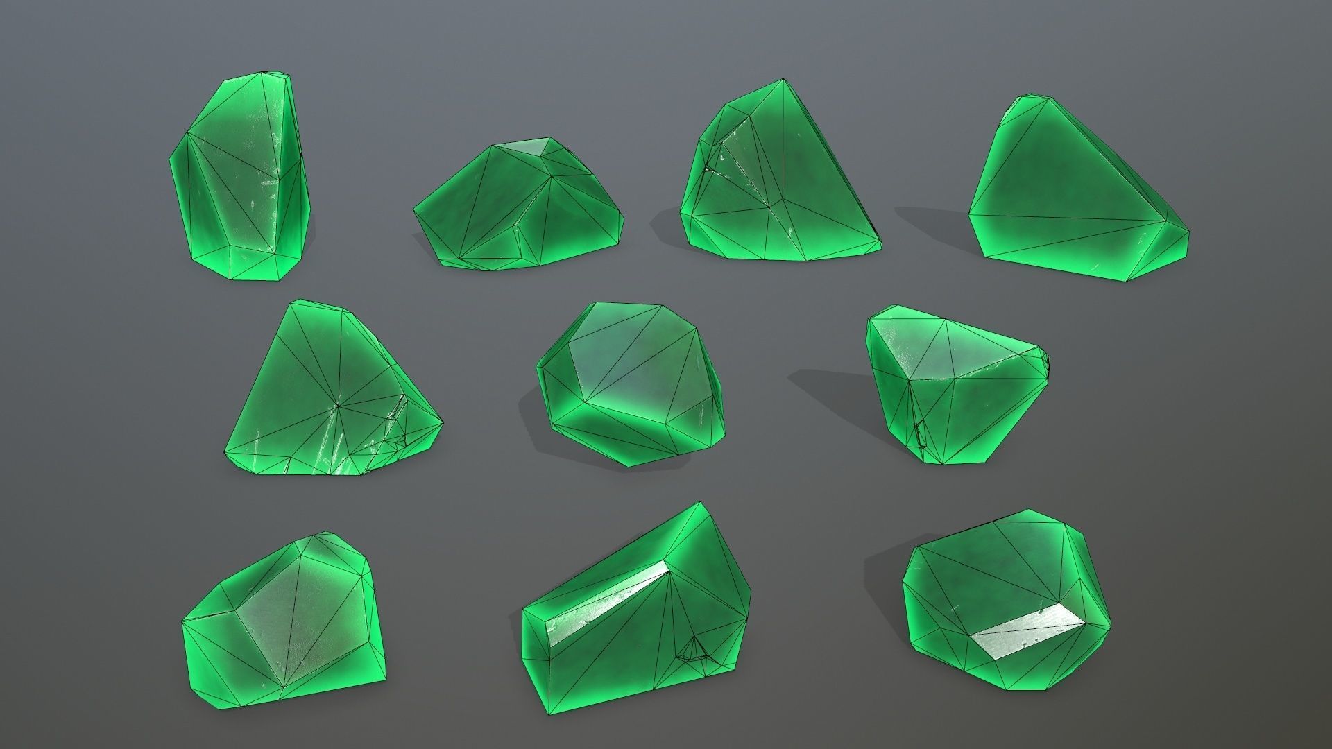 Crystal Set of gemstones Low-poly 3D model_11