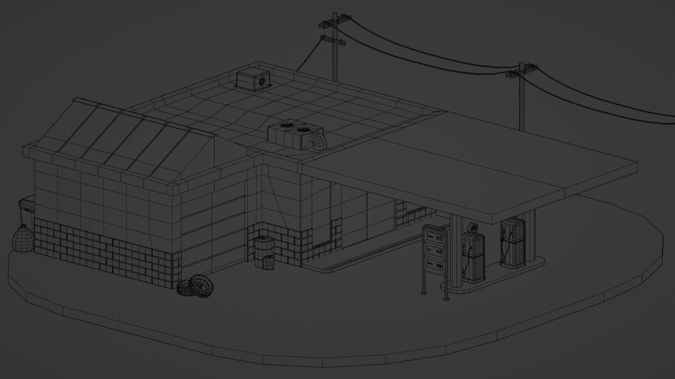 Gas station Low-poly 3D model_2