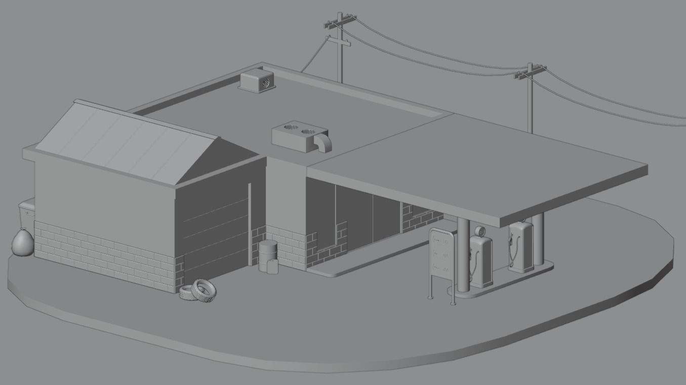 Gas station Low-poly 3D model_1