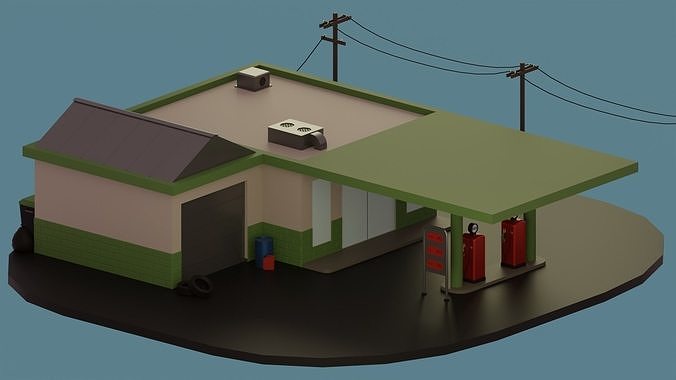 Gas station Low-poly 3D model