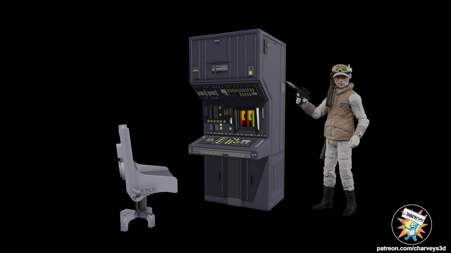 Star Wars Hoth Echo Base Computer and Chair for figure dioramas 3D print model_1