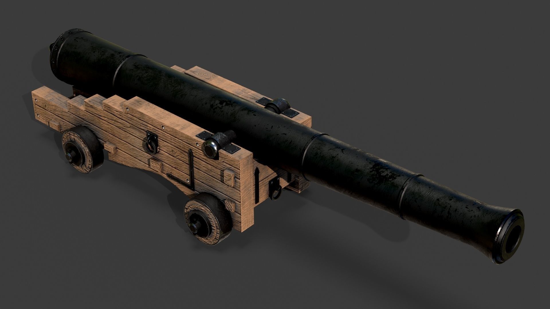 Old Iron Naval Cannon Low-poly 3D model