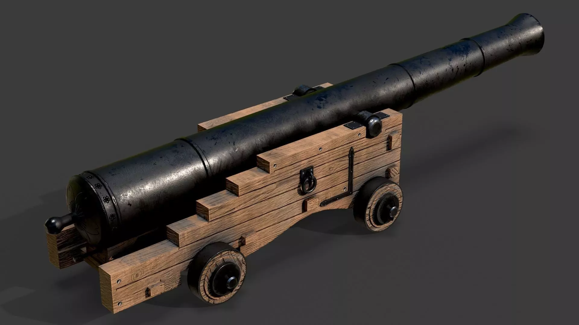 Old Iron Naval Cannon Low-poly 3D model