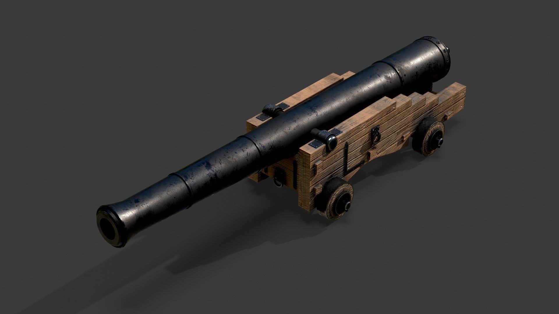 Old Iron Naval Cannon Low-poly 3D model