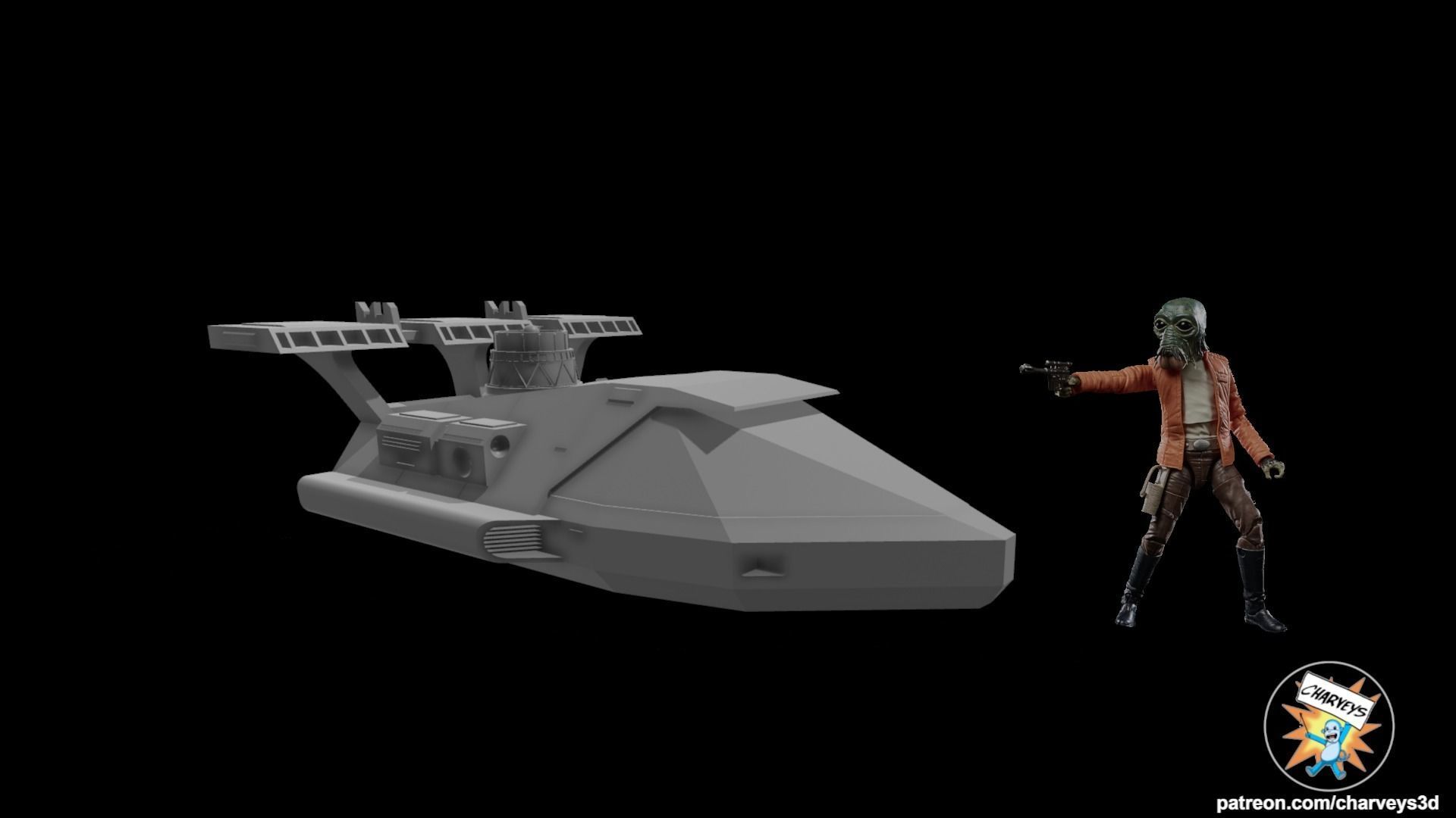 Star Wars V35 Courier Lars Landspeeder for figure displays 3D print model_1