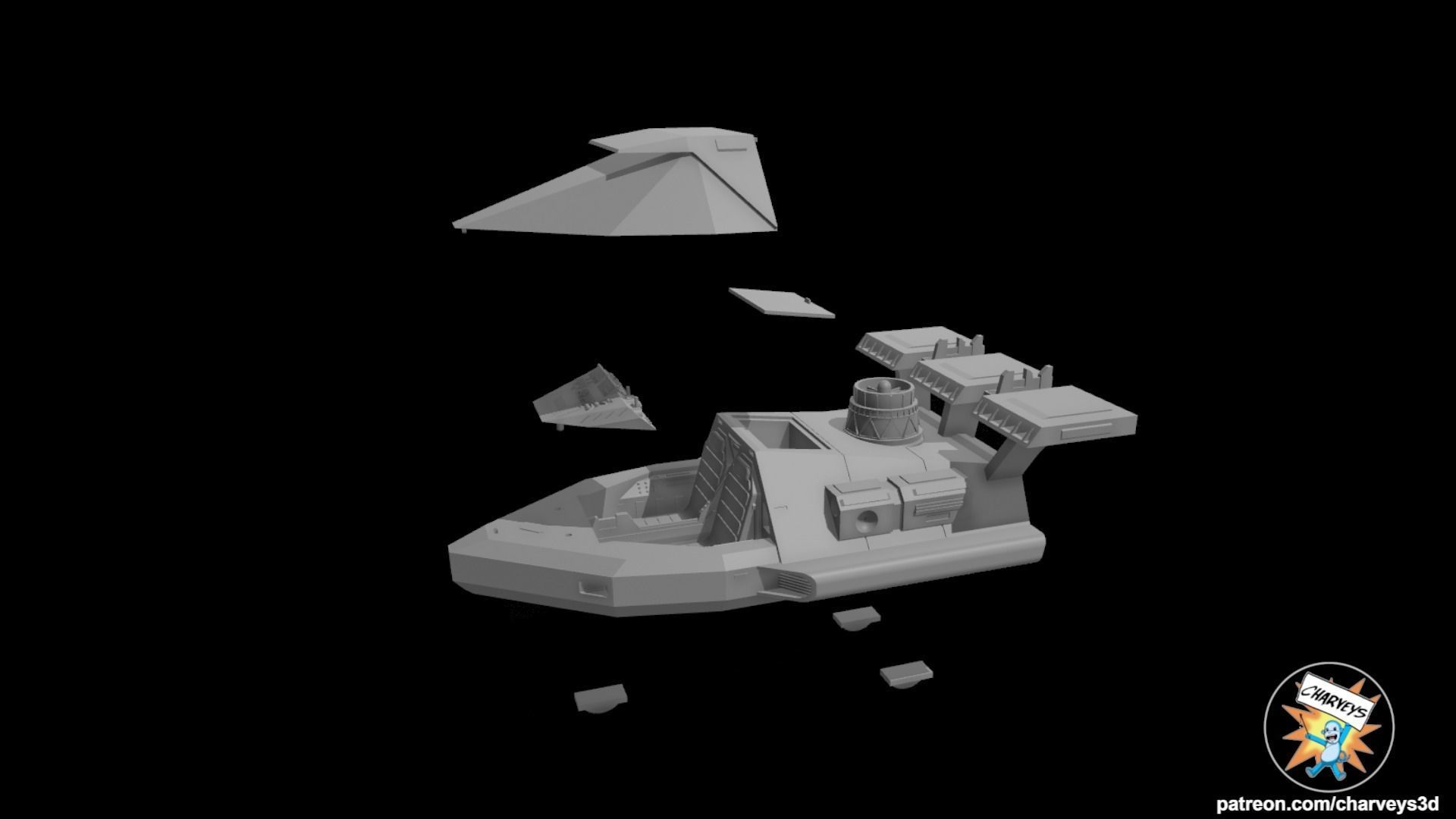 Star Wars V35 Courier Lars Landspeeder for figure displays 3D print model_7