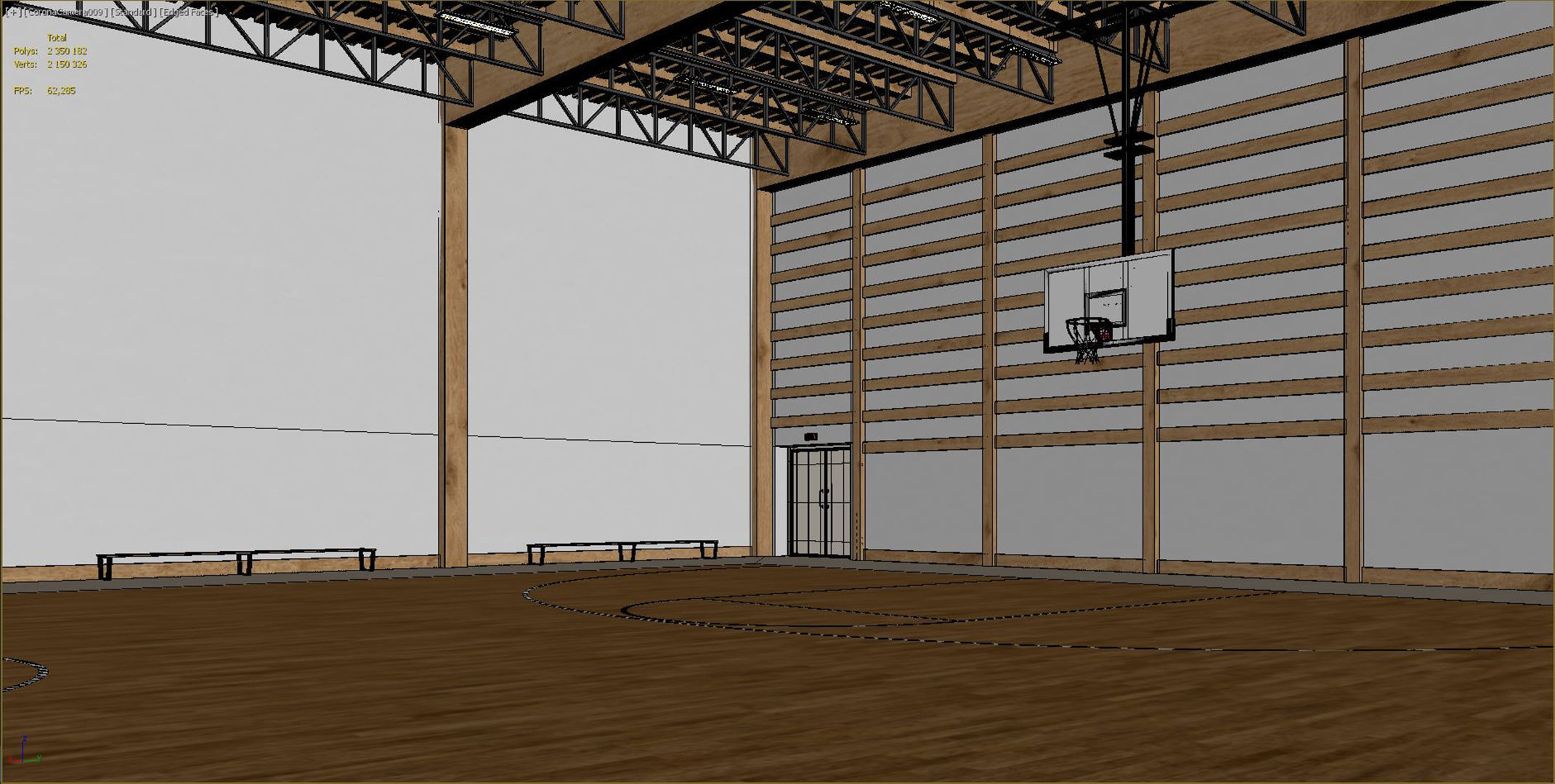 Gymnasium empty basketball court 3D model_14