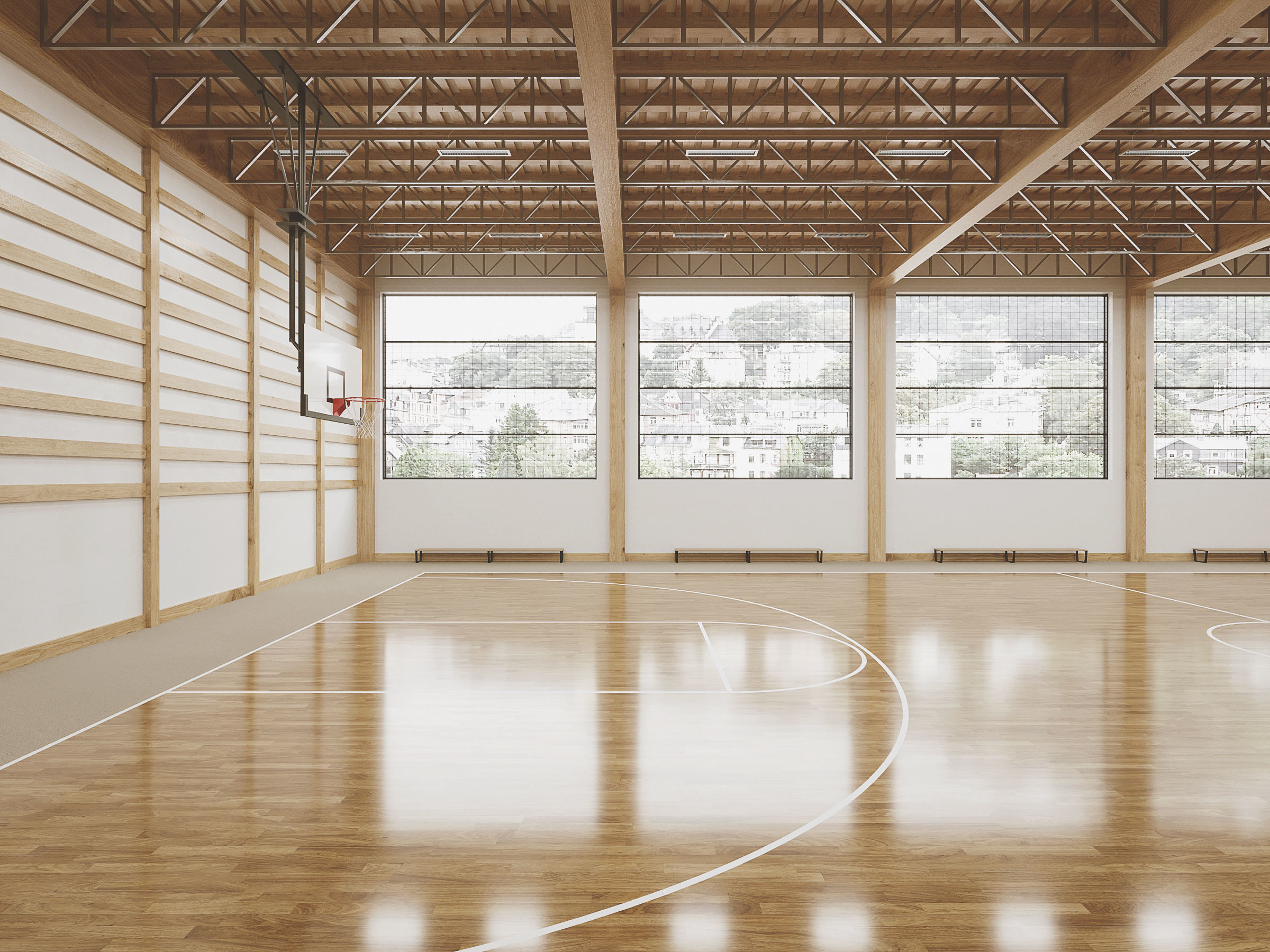 Gymnasium empty basketball court 3D model_2