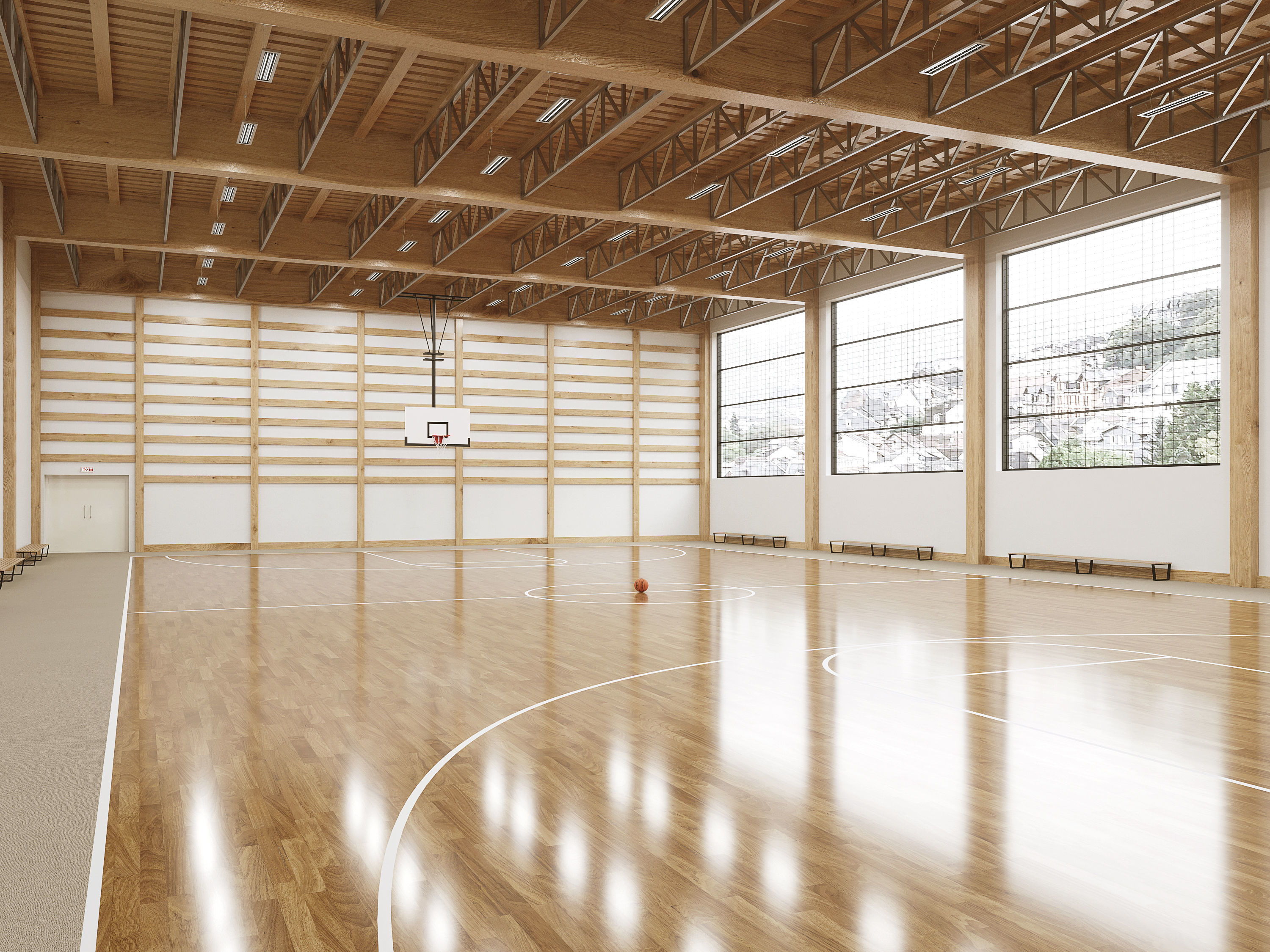 Gymnasium empty basketball court 3D model_6