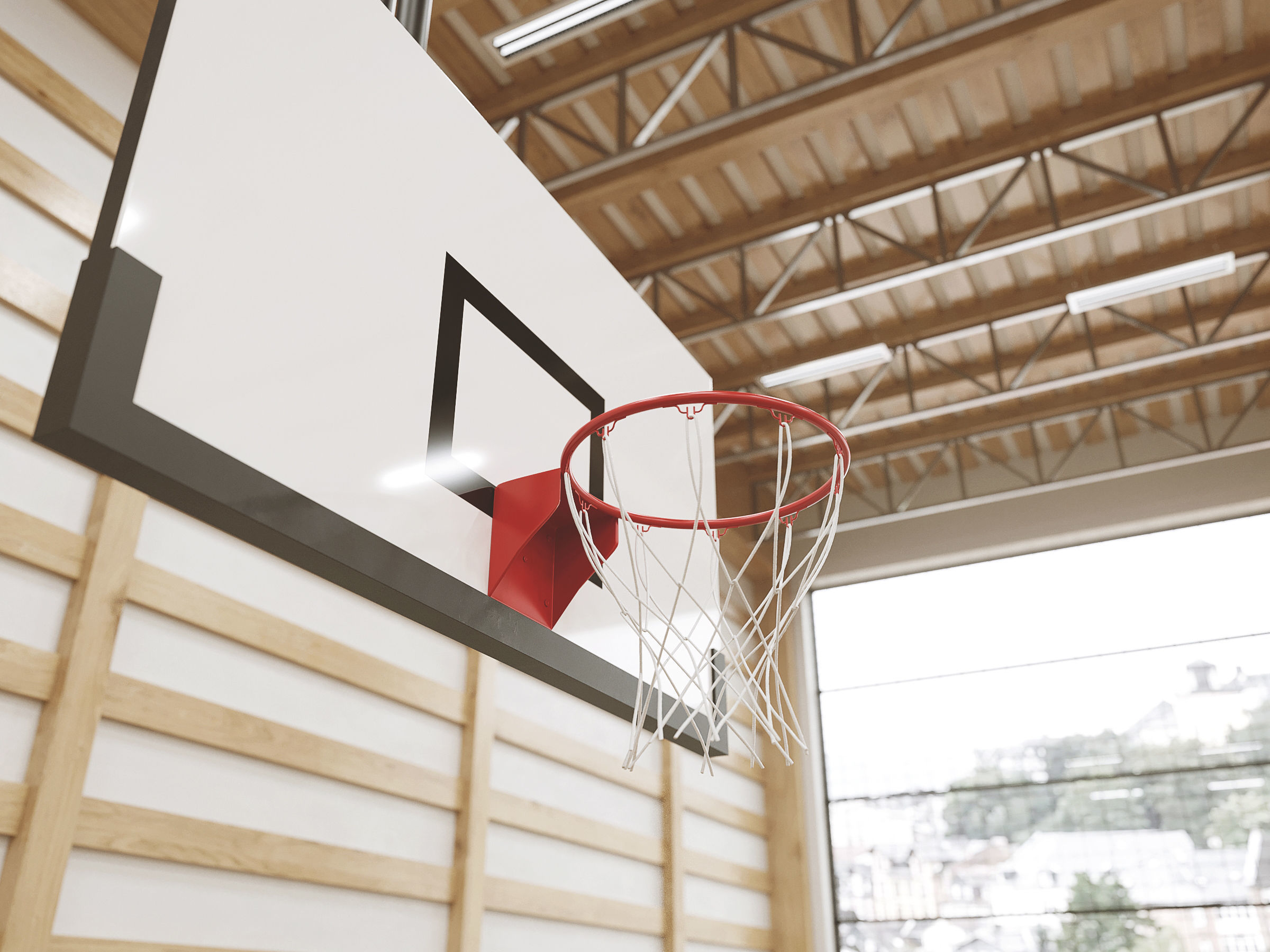 Gymnasium empty basketball court 3D model_3