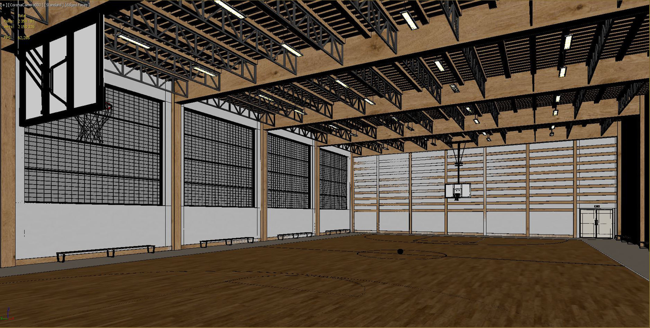 Gymnasium empty basketball court 3D model_9