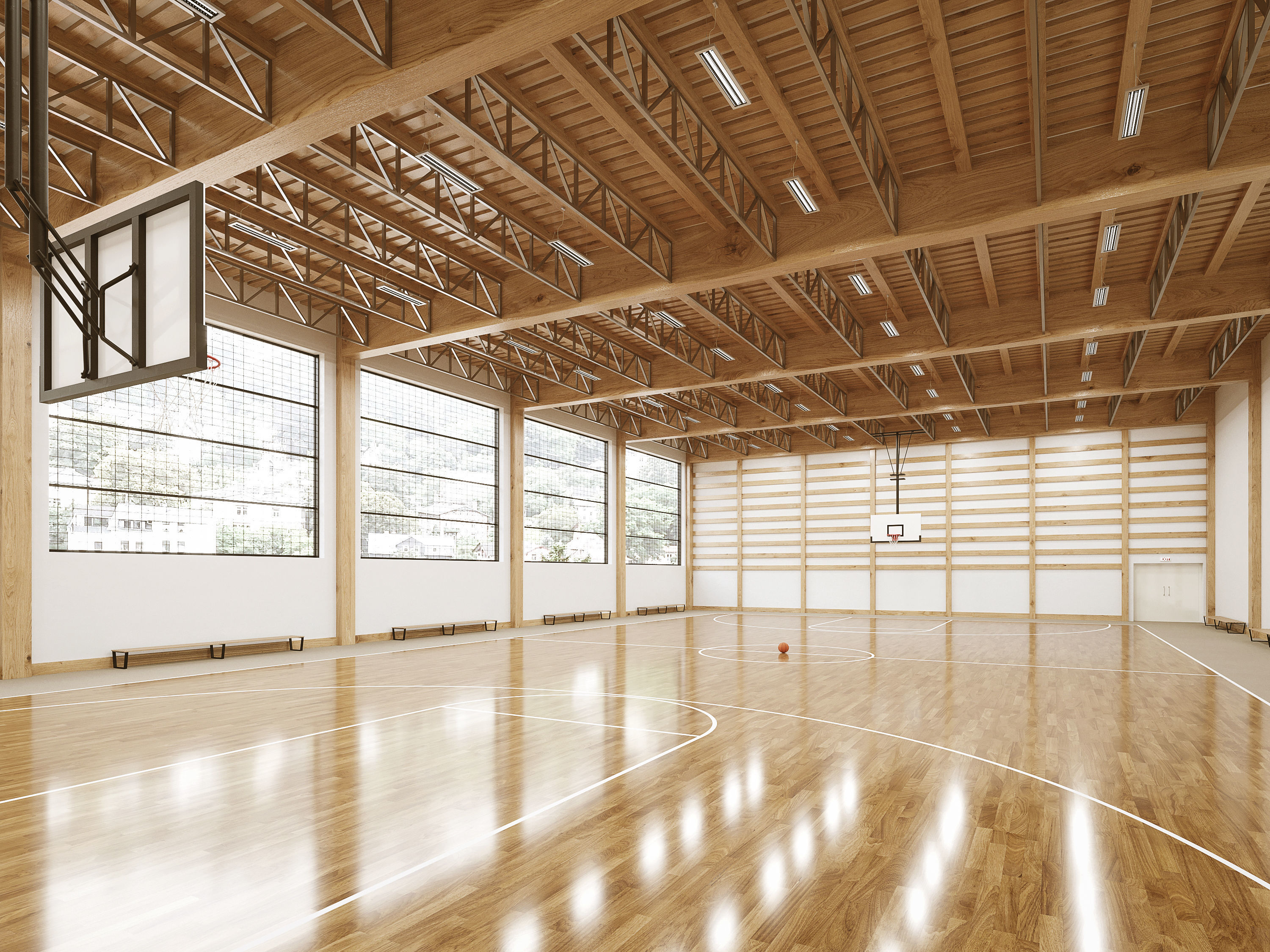 Gymnasium empty basketball court 3D model_1