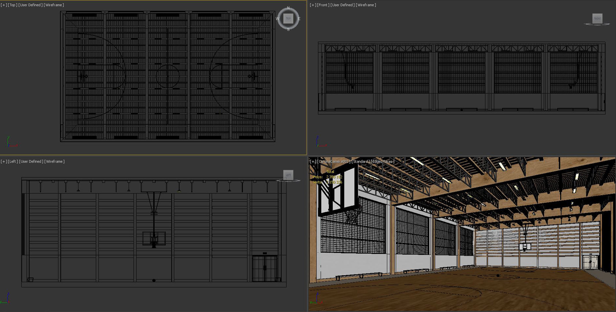 Gymnasium empty basketball court 3D model_8