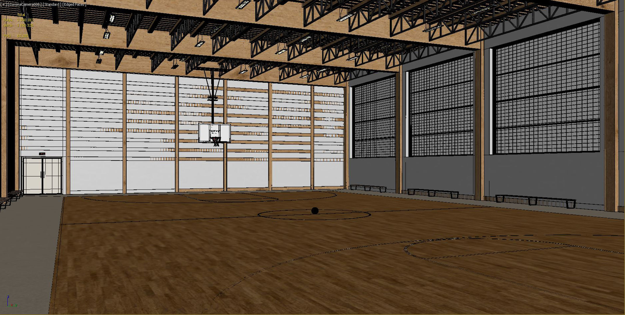 Gymnasium empty basketball court 3D model_13