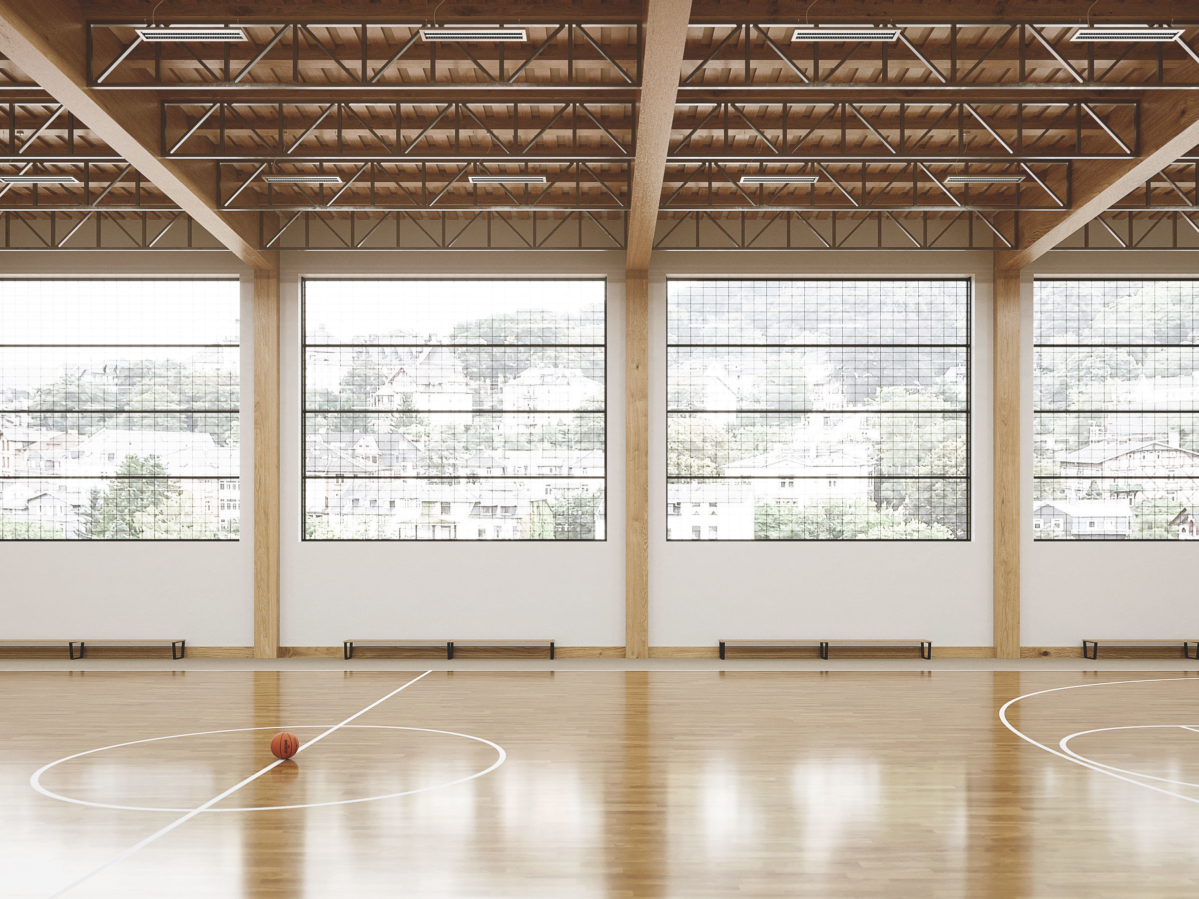 Gymnasium empty basketball court 3D model_4