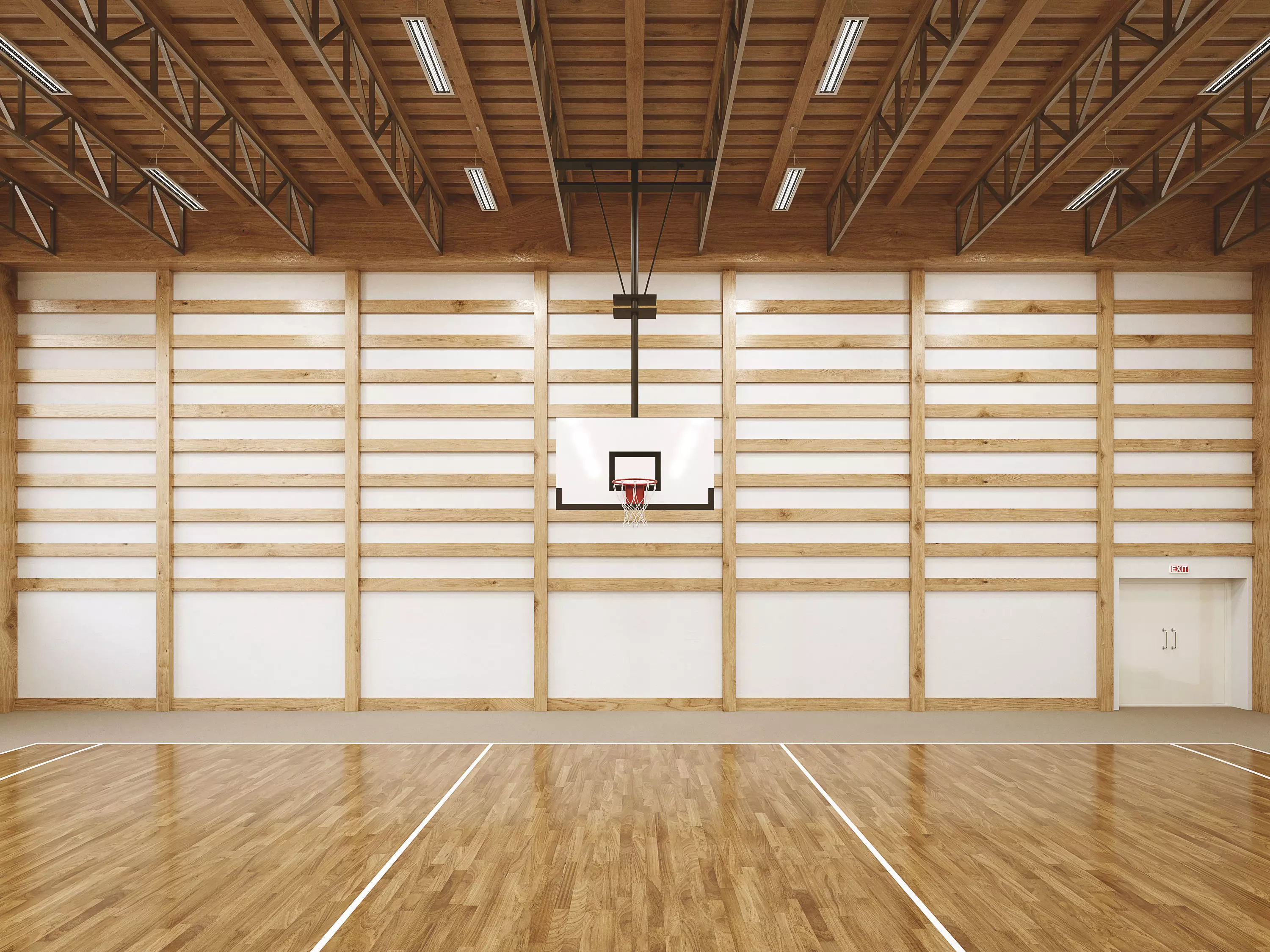 Gymnasium empty basketball court 3D model_0