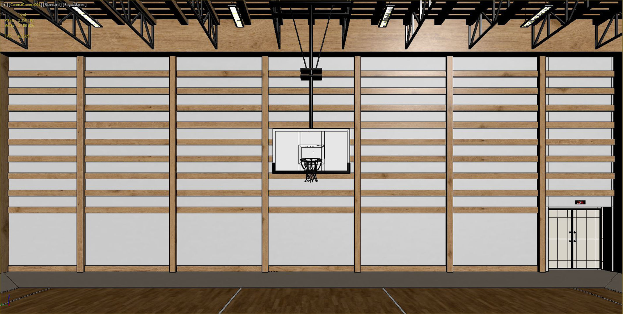 Gymnasium empty basketball court 3D model_10