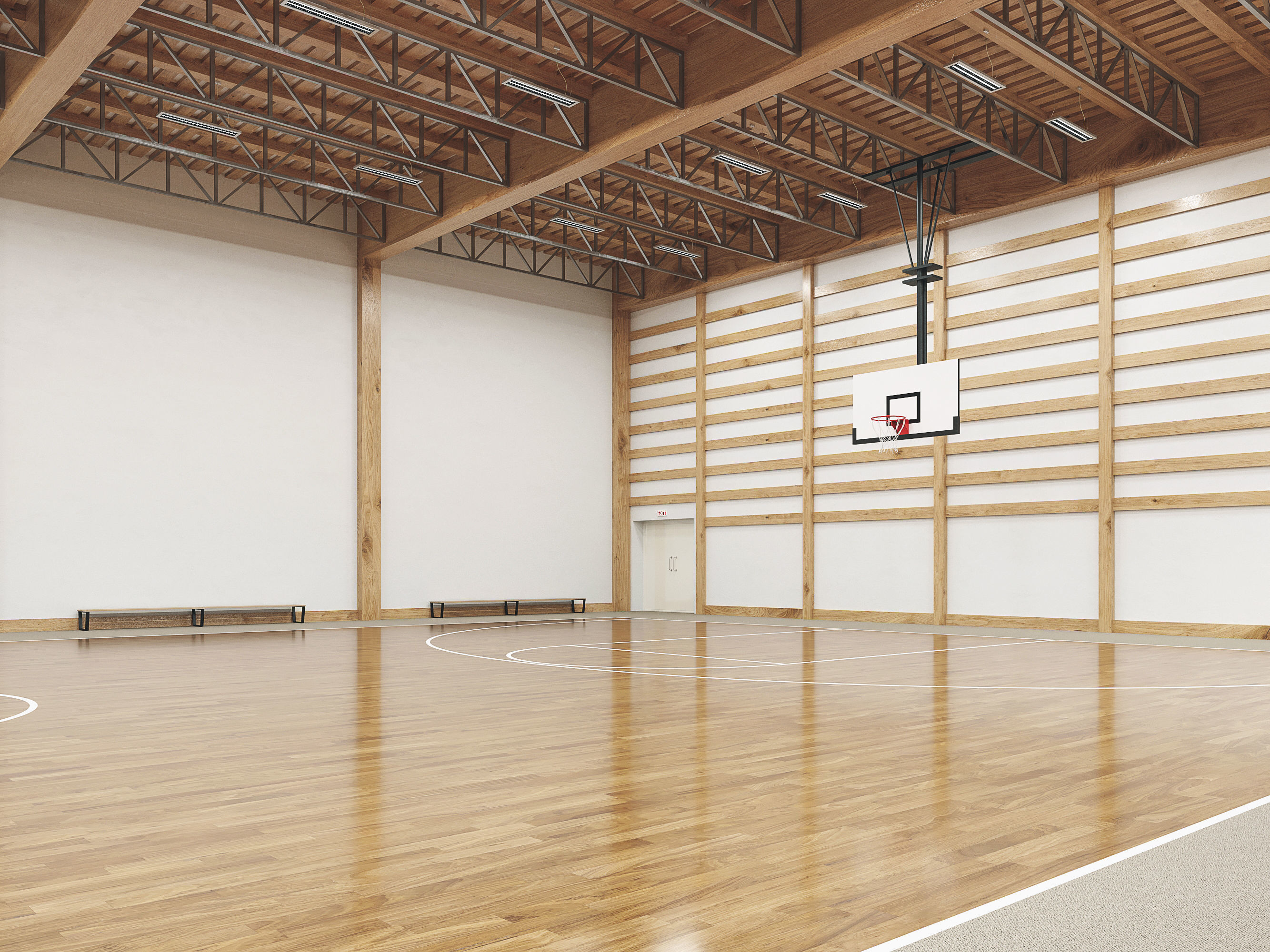 Gymnasium empty basketball court 3D model_7