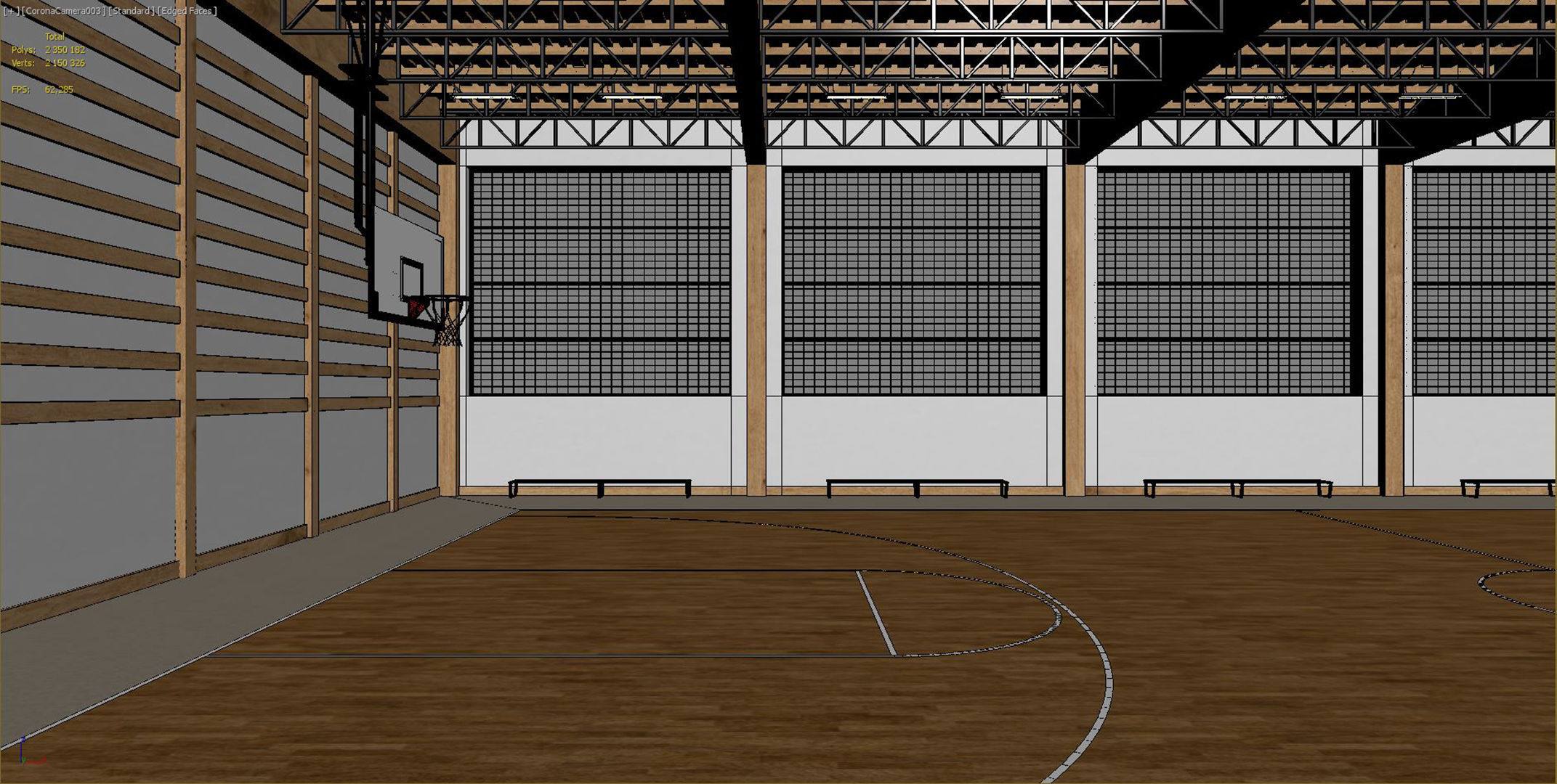 Gymnasium empty basketball court 3D model_11