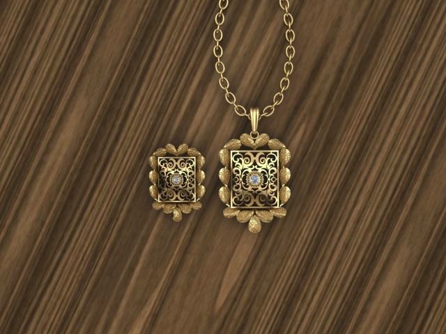 Beautiful Square Indian Locket set Pendant 3D print model_2