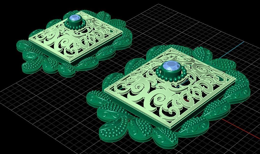 Beautiful Square Indian Locket set Pendant 3D print model_8