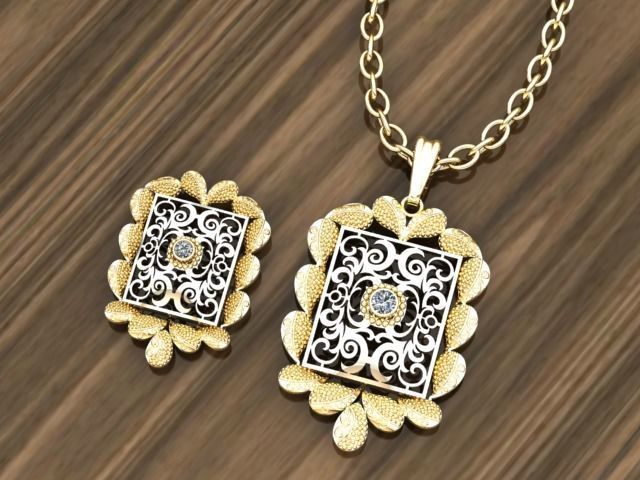 Beautiful Square Indian Locket set Pendant 3D print model_3