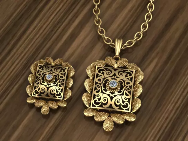Beautiful Square Indian Locket set Pendant 3D print model_0