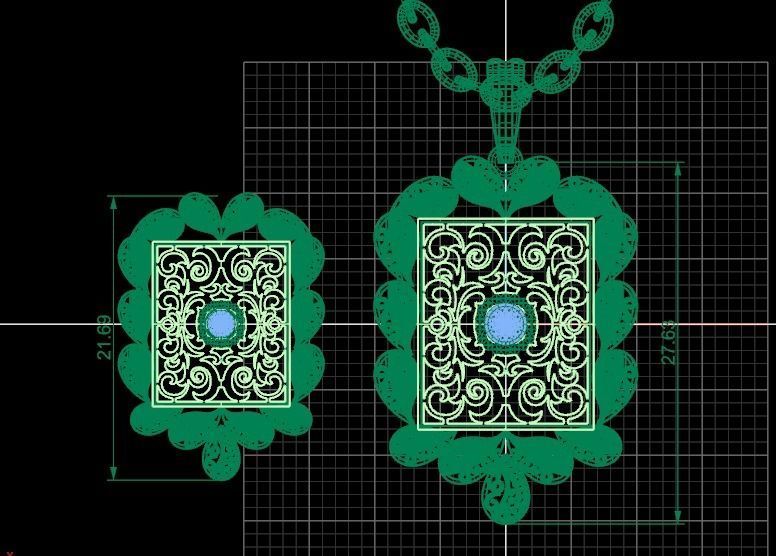 Beautiful Square Indian Locket set Pendant 3D print model_6