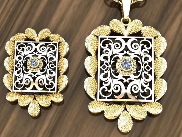 Beautiful Square Indian Locket set Pendant 3D print model_4