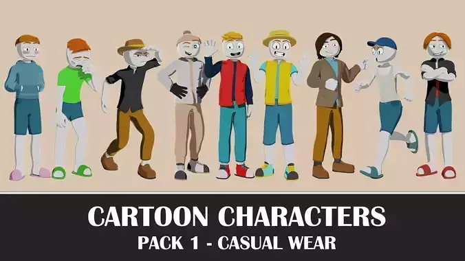 cartoon characters pack 1 - casual wear Low-poly 3D model