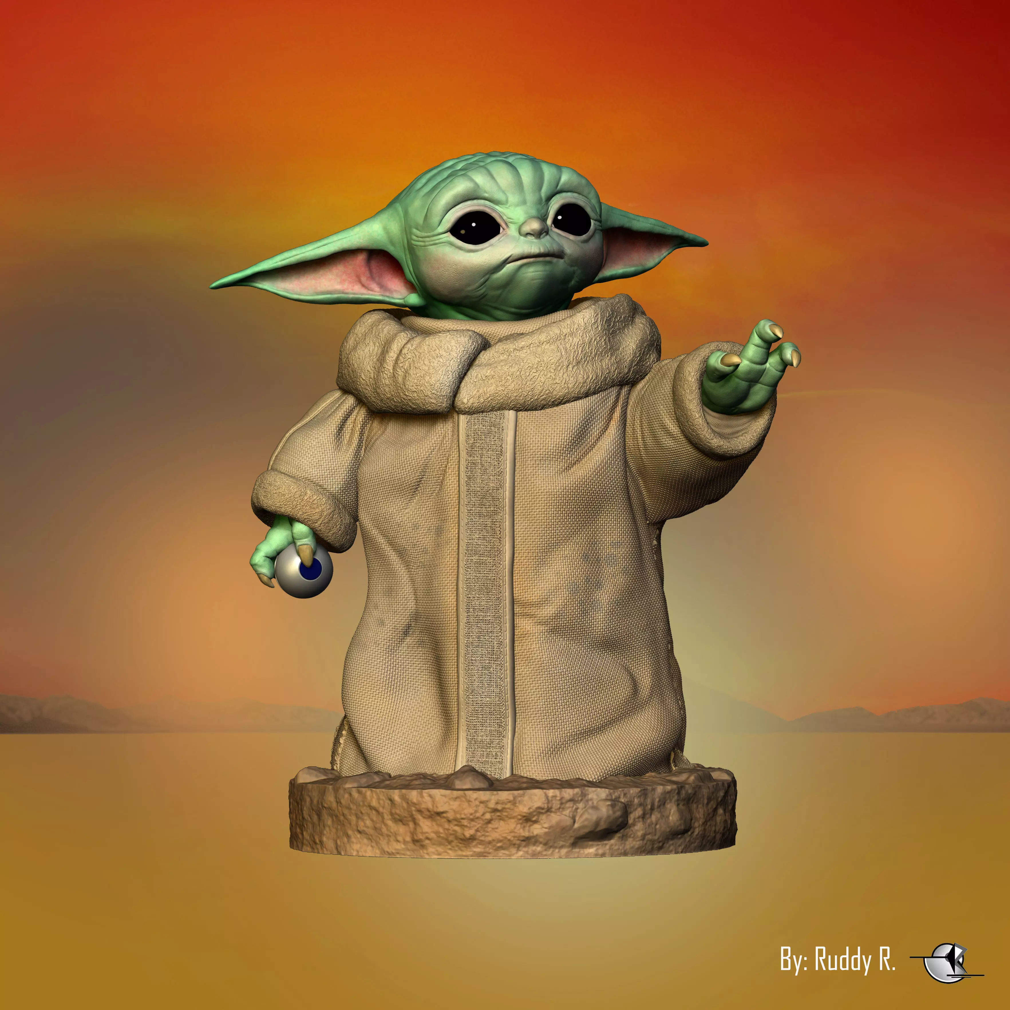grogu baby yoda statue 3D print model_0