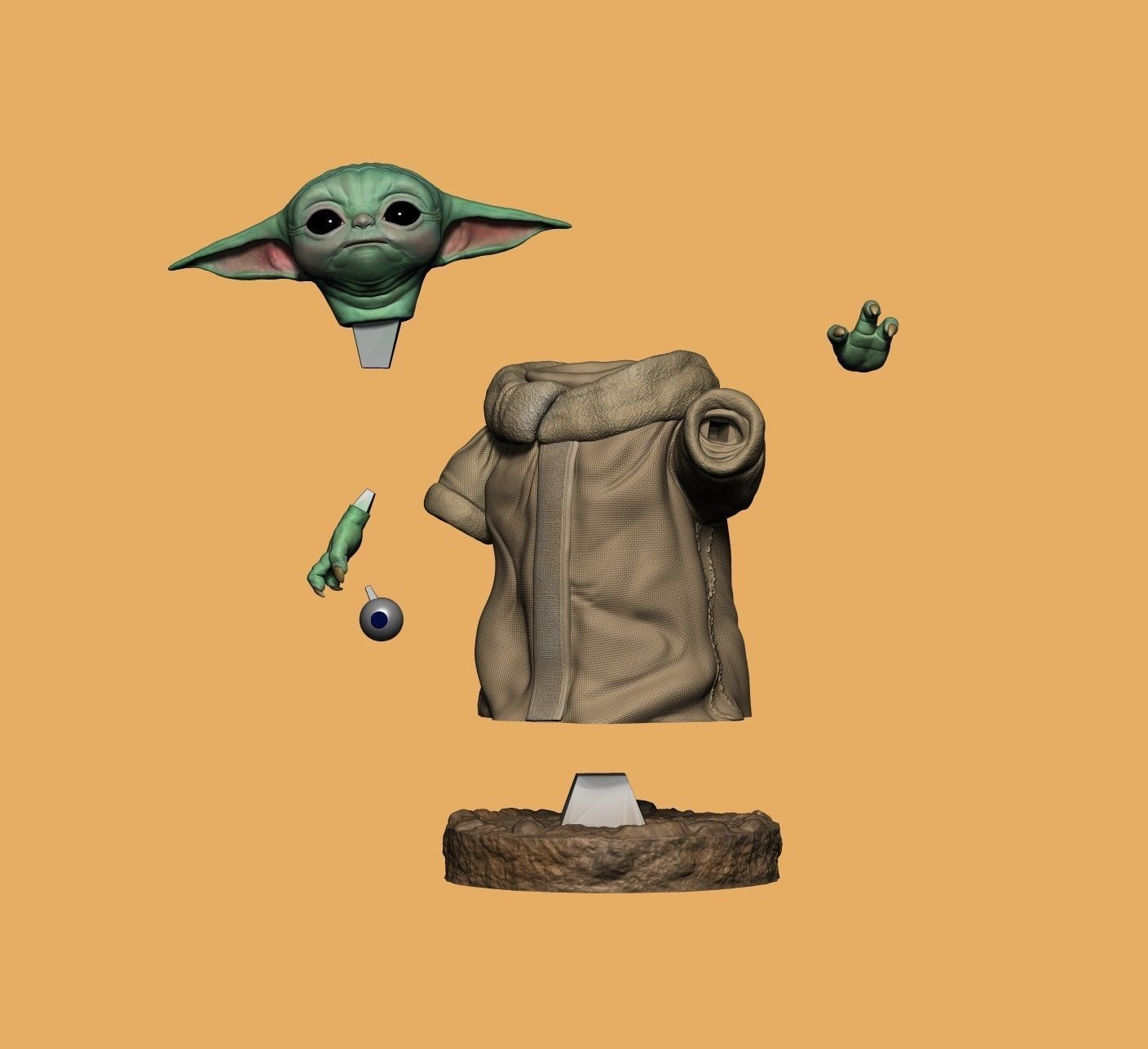grogu baby yoda statue 3D print model_5