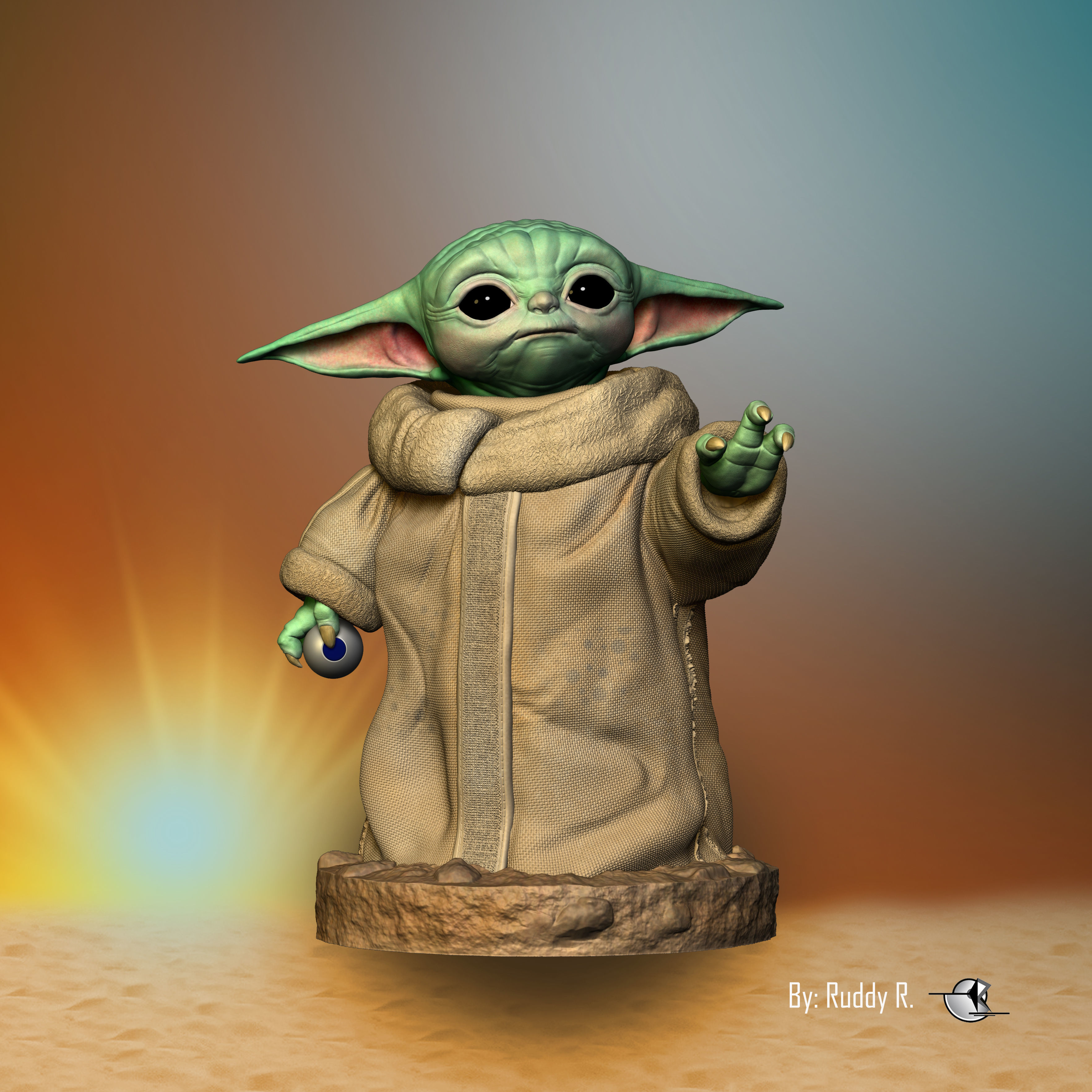 grogu baby yoda statue 3D print model_1