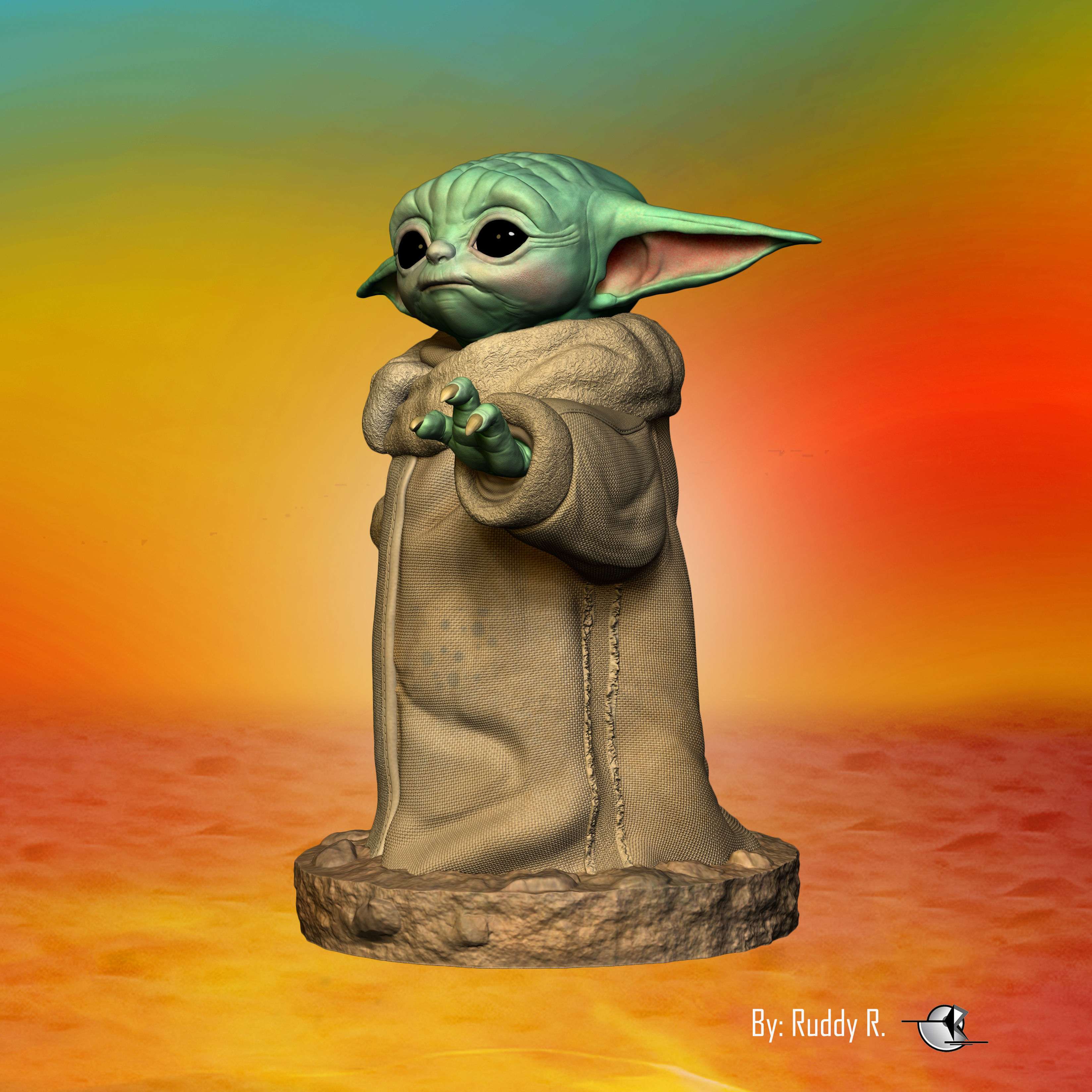 grogu baby yoda statue 3D print model_2