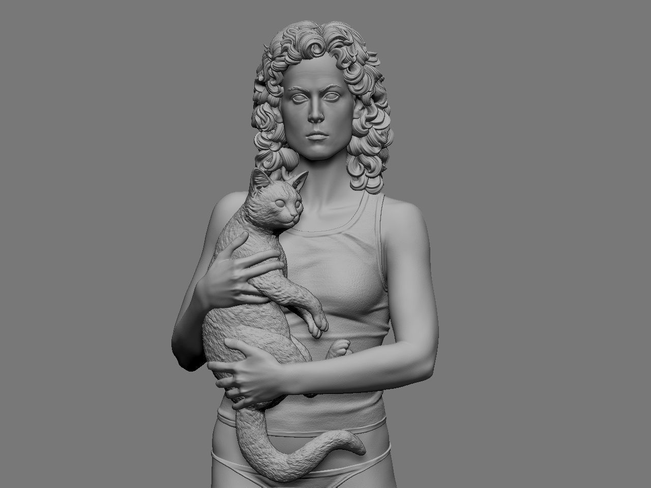 Ripley statue of woman holding cat 3D print model_17