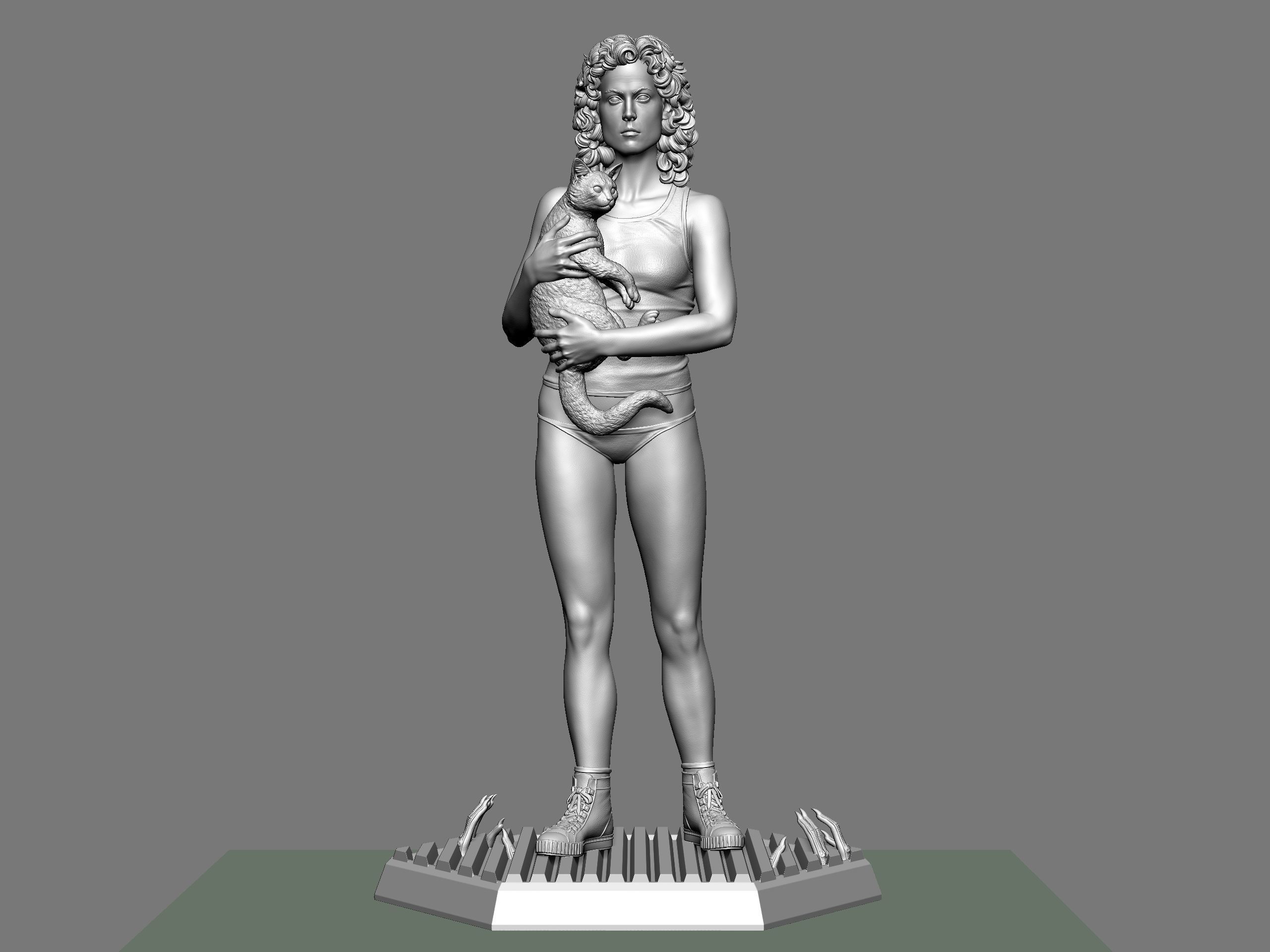 Ripley statue of woman holding cat 3D print model_1