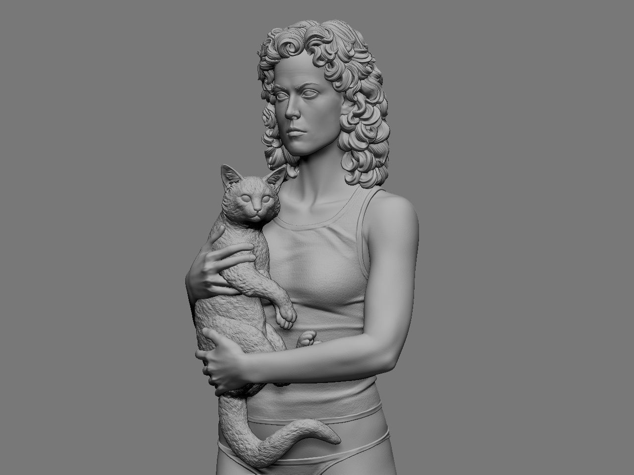 Ripley statue of woman holding cat 3D print model_19