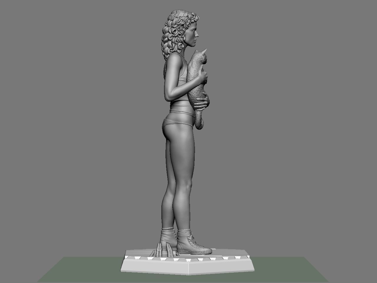Ripley statue of woman holding cat 3D print model_13