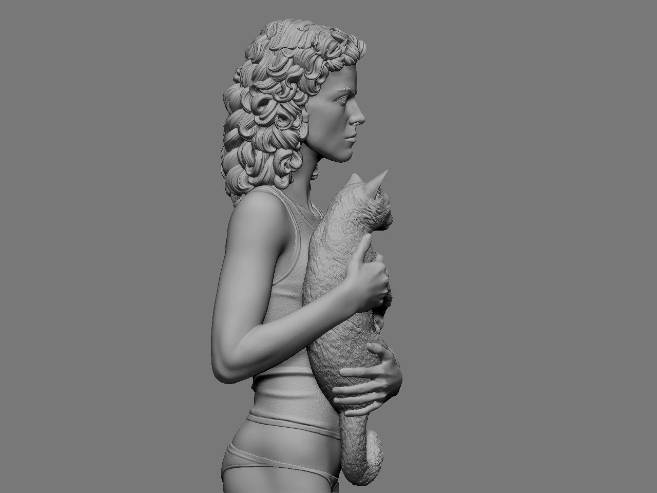 Ripley statue of woman holding cat 3D print model_29