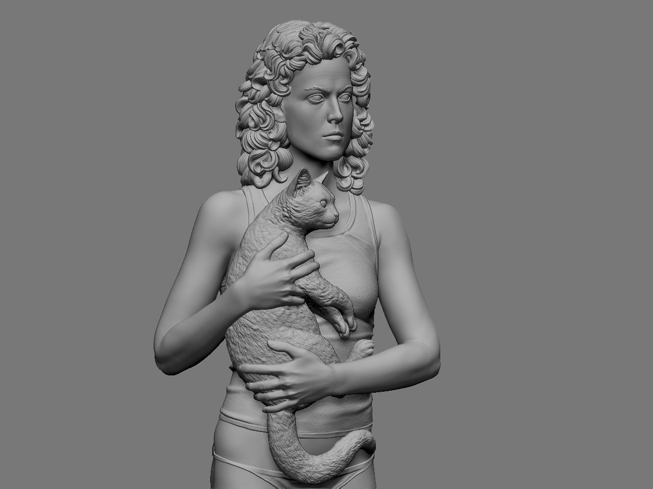 Ripley statue of woman holding cat 3D print model_31