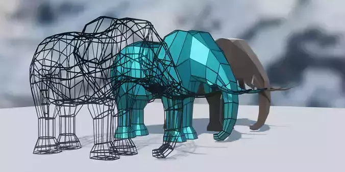 LOW POLY Elephant in snow
