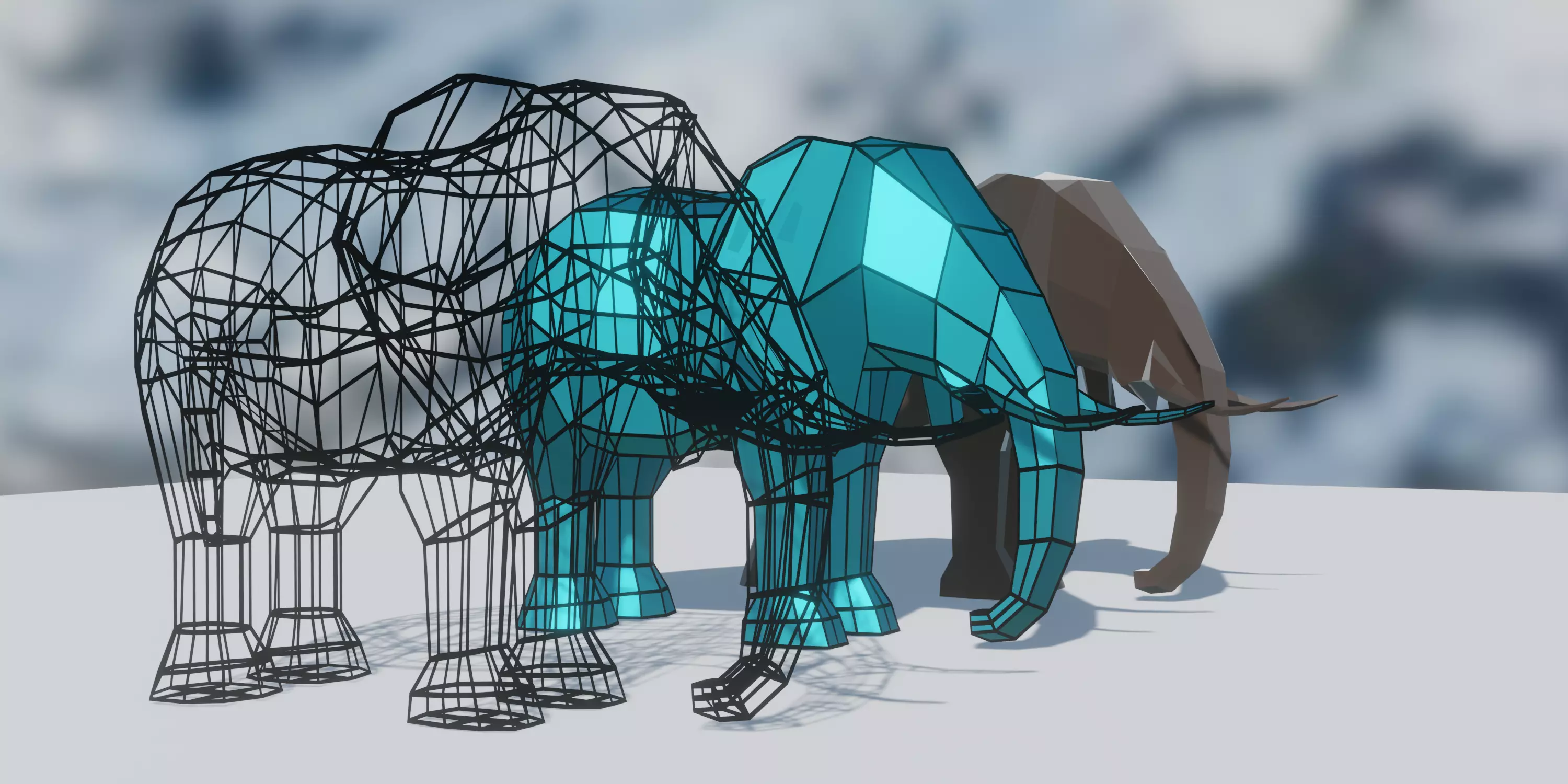 LOW POLY Elephant in snow Low-poly 3D model