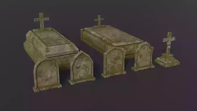 Graveyard Tombs and Tombstones Low-Poly 3d models