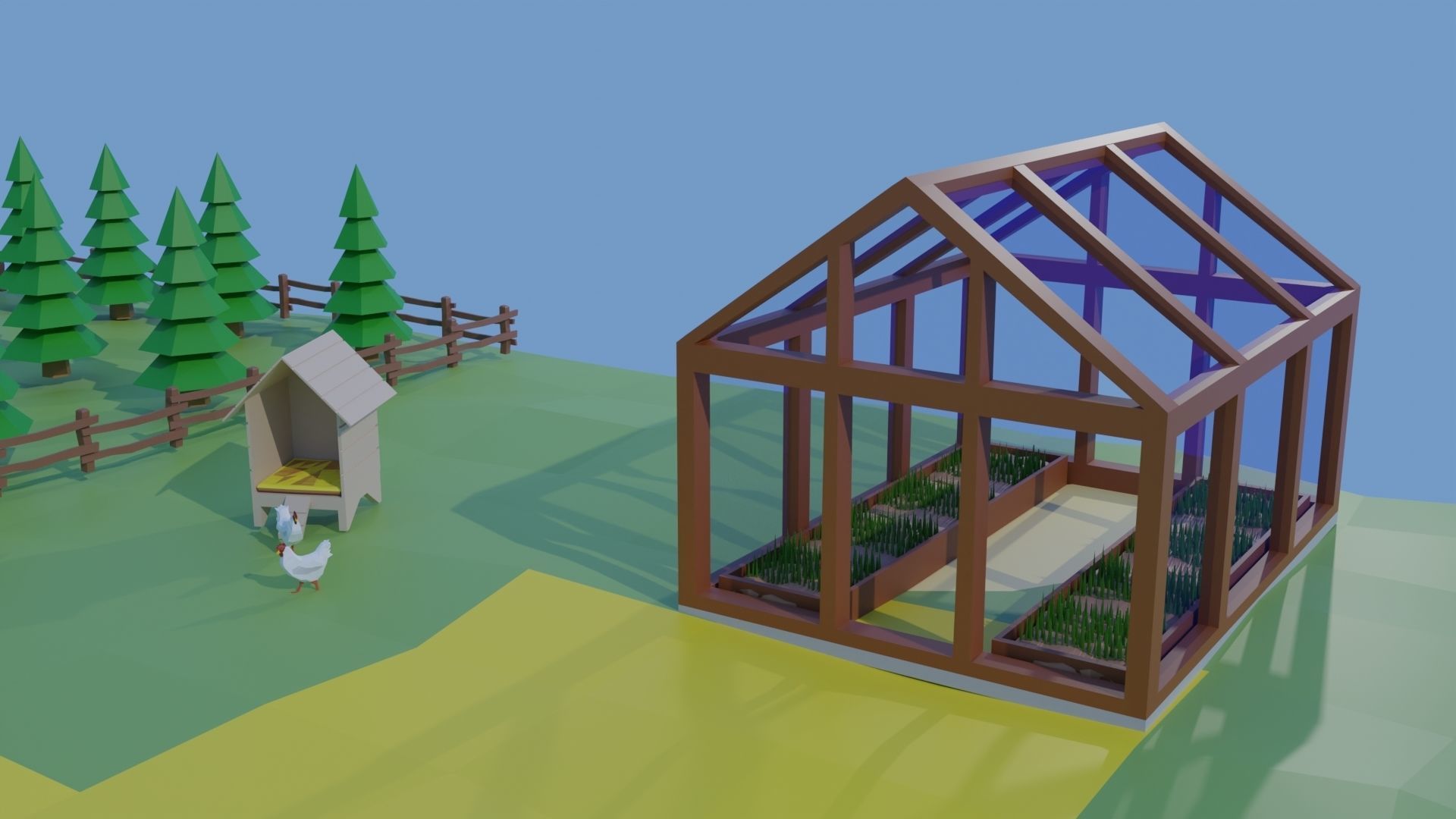 Farm With Rigged Car Low-poly 3D model_5
