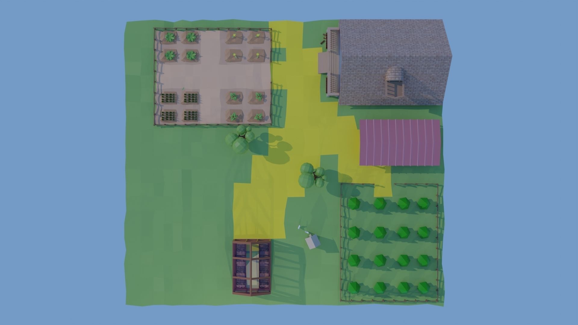Farm With Rigged Car Low-poly 3D model_3