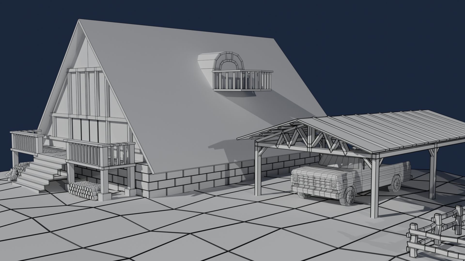 Farm With Rigged Car Low-poly 3D model_7