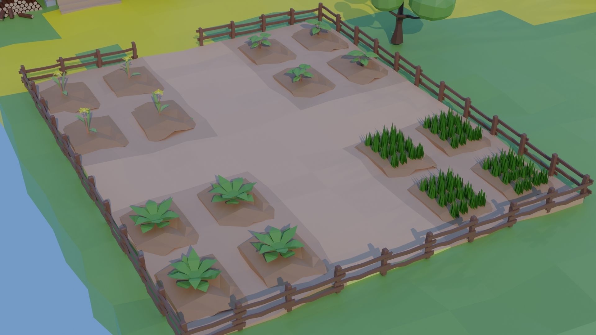 Farm With Rigged Car Low-poly 3D model_4