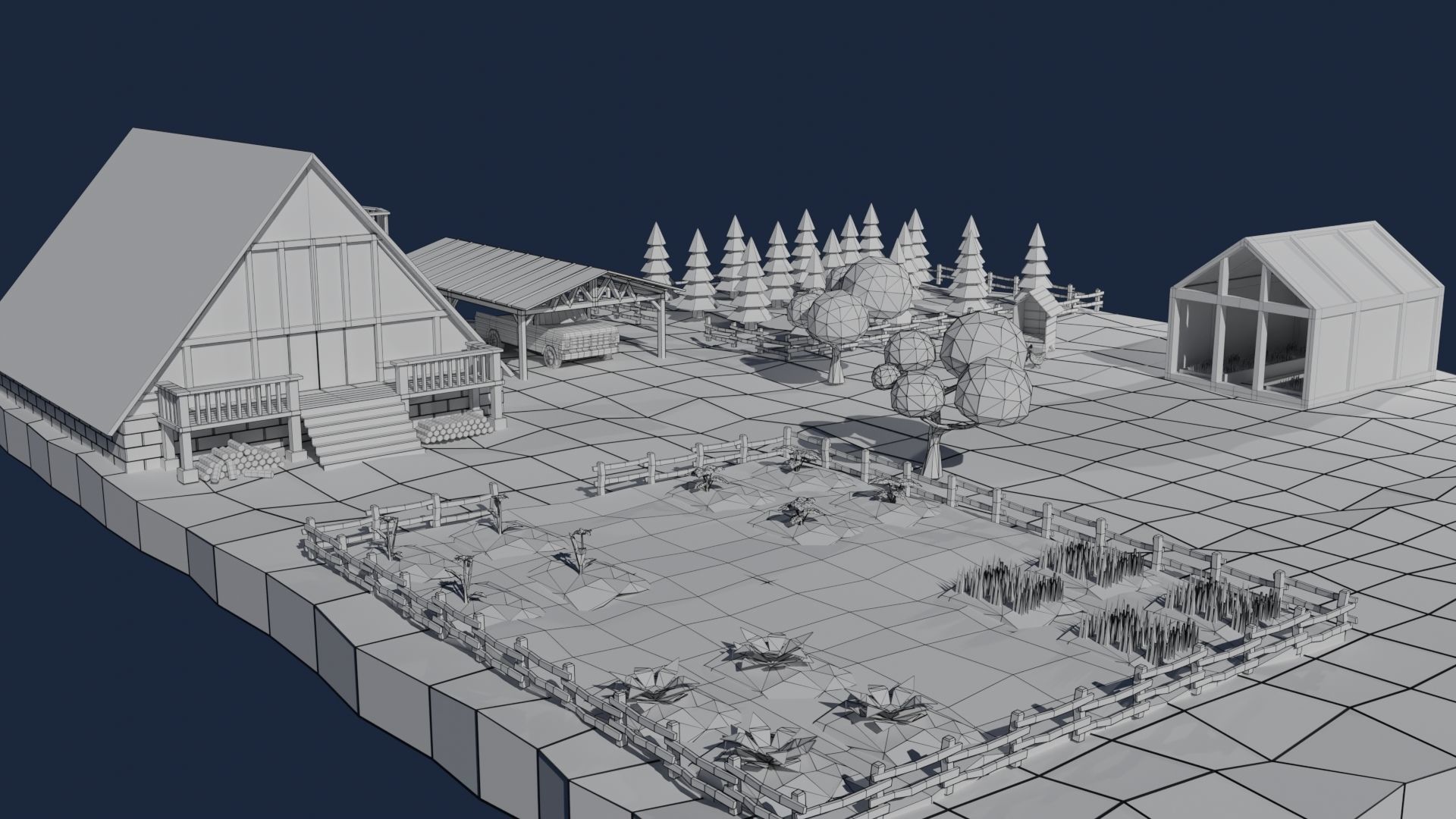 Farm With Rigged Car Low-poly 3D model_6